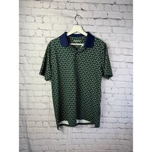 Bonobos Slim Fit Golf Polo Navy Green Leaf Pattern Size M  E